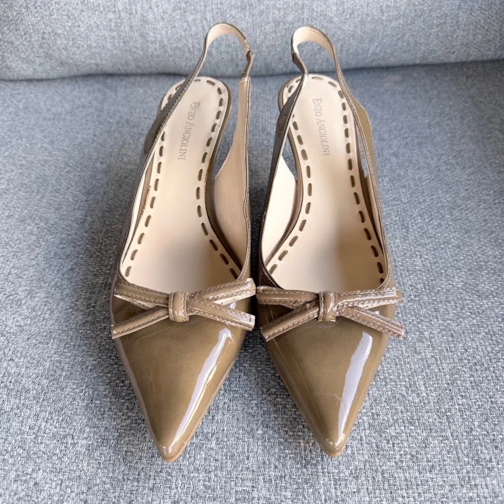 Enzo Angiolini Eakeller Slingback Pumps Womens 8.5M Tan Patent Leather Excellent - Picture 3 of 11